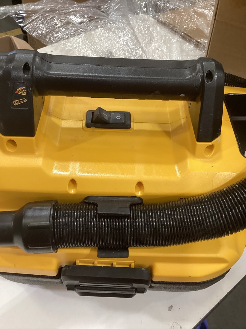 Condition photo showing As Is for dewalt 20v max cordless shop vac, wet dry vacuum cleaner, portable 2 gallon wet dry vac, strong suction shop vacuum with hepa filter, tool only (dcv580h)