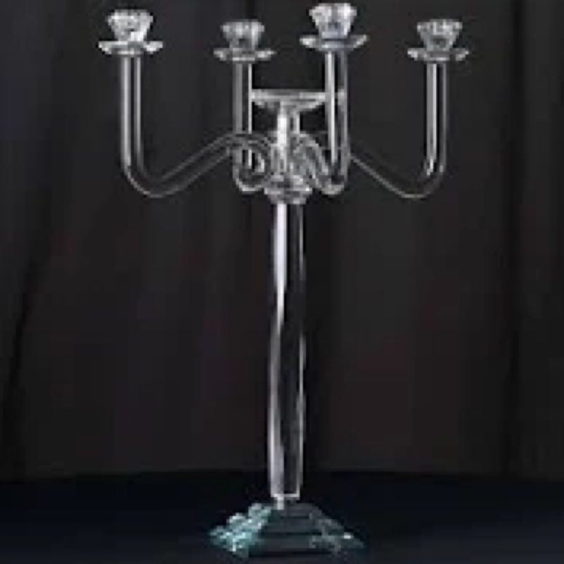 14"H 5-Arm Clear Crystal Glass Candle Holder