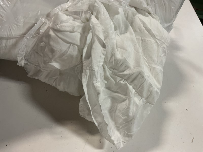 Condition photo showing Good Condition for jollyvogue king size comforter set, white seersucker 3 pieces comforters king size, lightweight & fluffy bedding sets king for all season with 1 ruffle comforter and 2 ruffle pillowshams king 01 - white