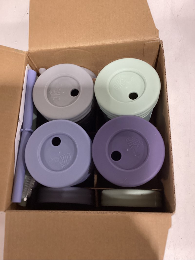 Condition photo showing Good Condition for elk and friends 10oz stainless steel kids + toddler drinking cups | the original mason jar with sleeves + lids | silicone straws | smoothies | storage jar | spill resistant | dishwasher safe | 4 pack sage/misty blue/grey/navy 10oz