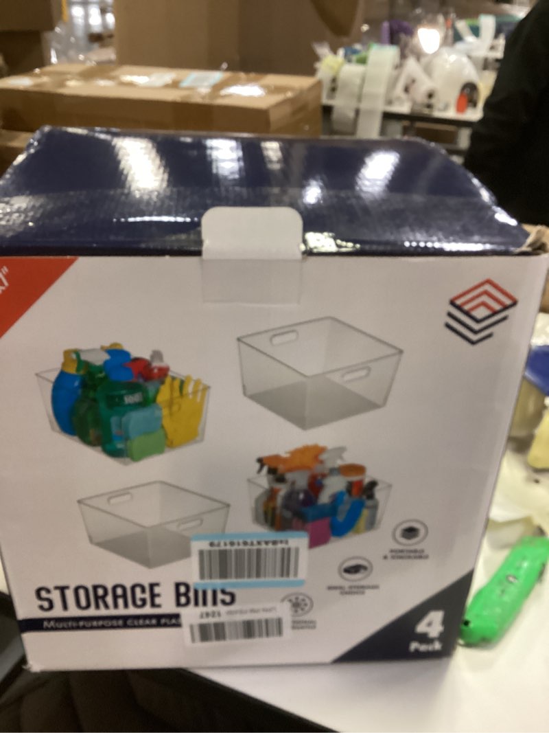 Condition photo showing New/Like New for ClearSpace Clear Plastic Storage Bins – XL 4 Pack Perfect for Kitchen,Fridge, Pantry Organization, Cabinet Organizers