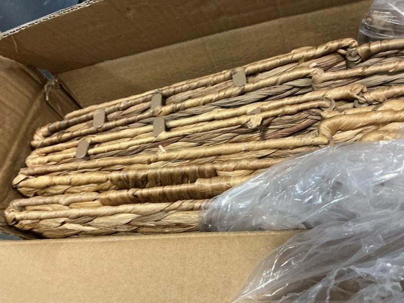 Condition photo showing Good Condition for 11x11in storage baskets set of 4 water hyacinth baskets,foldable handwoven storage cubes,woven baskets for bathroom, bedroom, laundry, pantry, shelves