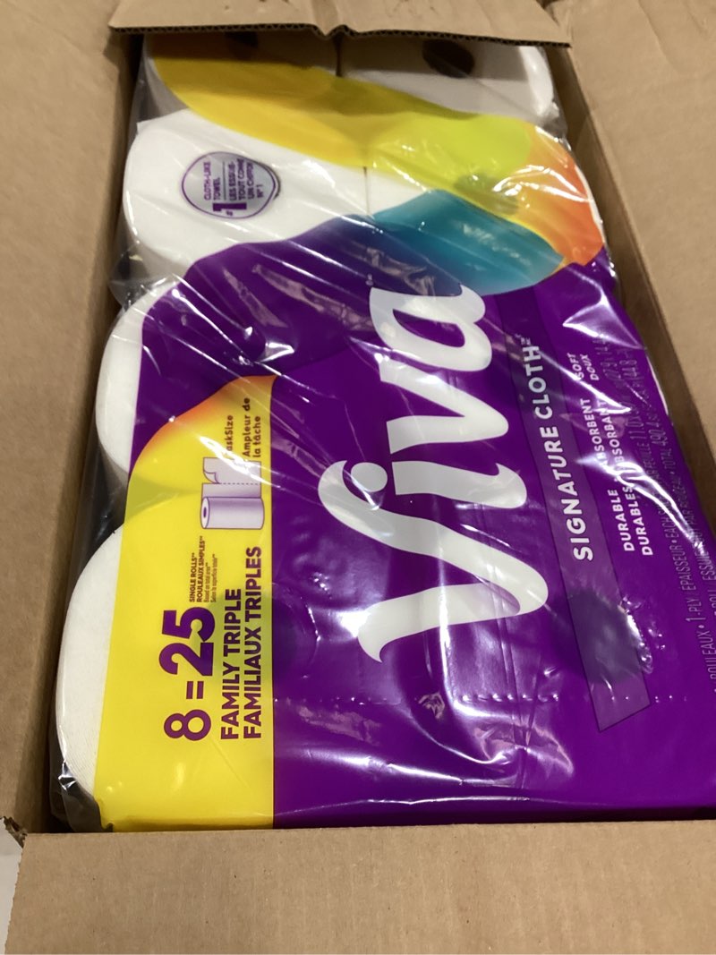 Condition photo showing Good Condition for viva signature cloth paper towels, task size, 8 family triple rolls, 141 sheets per roll (packaging may vary) family triple roll 141 sheets (pack of 8)
