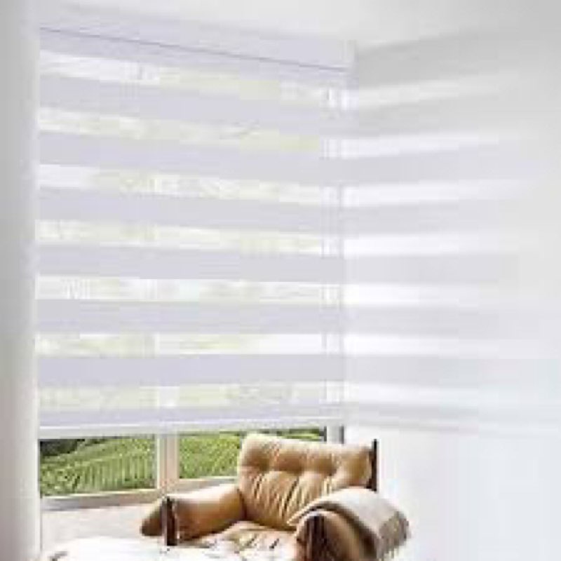Shadesu Cordless Zebra Blinds for Windows, 47" W x 72" H, White, Dual Layer Free-Stop Zebra Shades, 