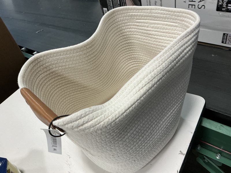 Condition photo showing As Is for better homes & gardens large white cotton rope basket