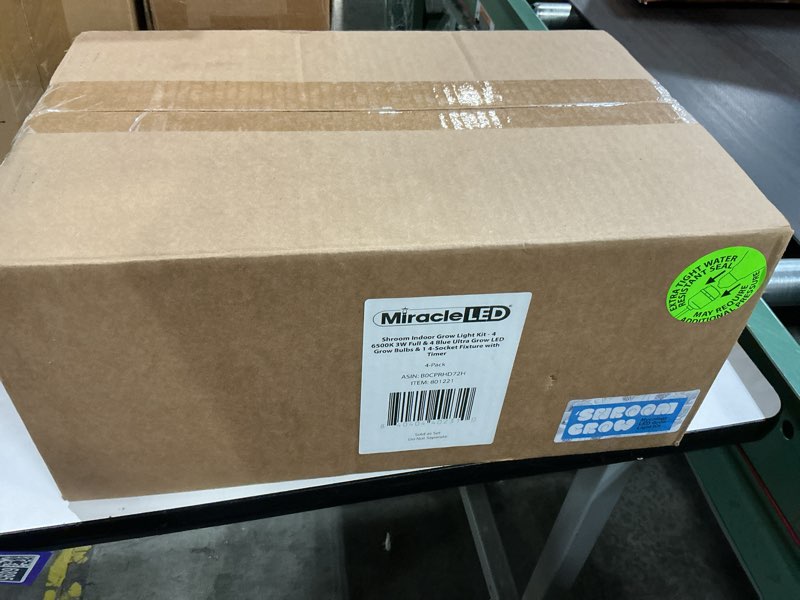Condition photo showing New/Like New for Miracle LED Shroom Indoor Grow Light Kit for Oyster, Shiitake Mushrooms - 4 6500K 3W Full & 4 Blue Spectrum Ultra Grow Replace 150W LED Grow Bulbs & 1 4-Socket Fixture with Timer (4-Pack)