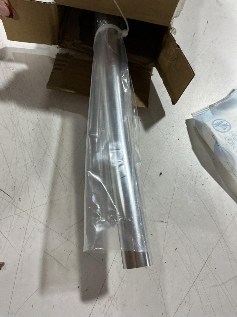 Condition photo showing As Is for curved shower curtain rod for bathroom 38-72 inches, adjustable length, curved shower rod, 0.9mm thickness, round shower curtain rods, rotate bracket for large shower space, need drilling, chrome