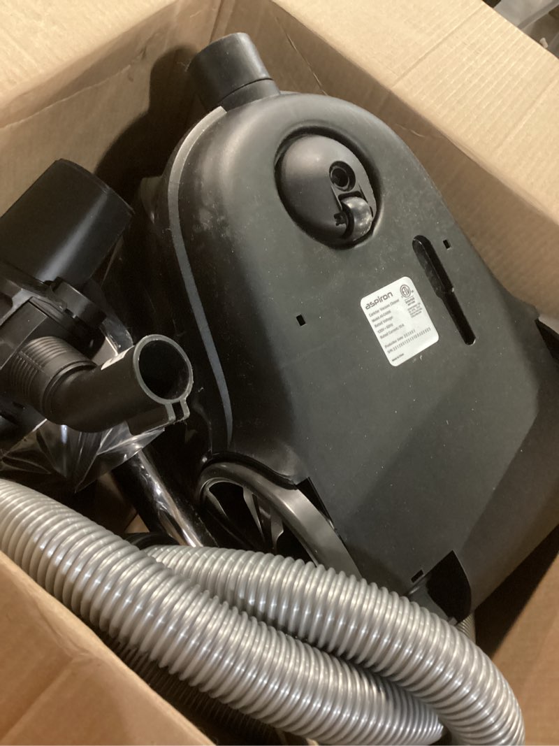 Condition photo showing As Is for aspiron canister vacuum,1700w/45kpa bagged vacuum cleaner,5l large capacity,auto cord rewind,hepa filter,low noise,8m cleaning radius,variable power control,easy to push,hard floor,pet,carpet violet