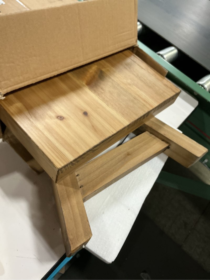 Condition photo showing As Is for wnutrees 43" farmhouse wood bench, long rustic indoor storage bench for entryway, living room, dining room, solid wood construction, original wood 43" wood bench