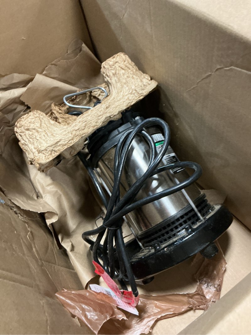 Condition photo showing As Is for WAYNE - 3/4 HP Submersible Cast Iron and Stainless Steel Sump Pump with Integrated Vertical Float Switch - 5,490 Gallons Per Hour - Heavy Duty Basement Sump Pump 3/4 HP Stainless Steel Sump Pump