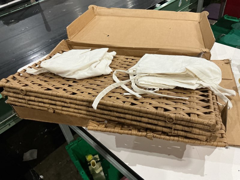 Condition photo showing Good Condition for similar to songmics 2-section laundry hamper with lid, 29 gal (110l) pe rattan laundry basket with removable washable liners, for bedroom & living room, goose yellow ulcb222ye01 goose yellow 110 l (2 basket)