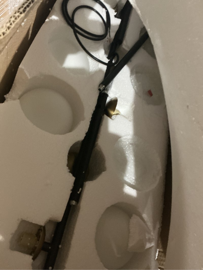 Condition photo showing As Is for huismier 7 lights modern sputnik chandelier mid century black and brass linear pendant light fixture, farmhouse white glass globe chandelier for dining room kitchen living room bedroom foyer 7 lights black and brass