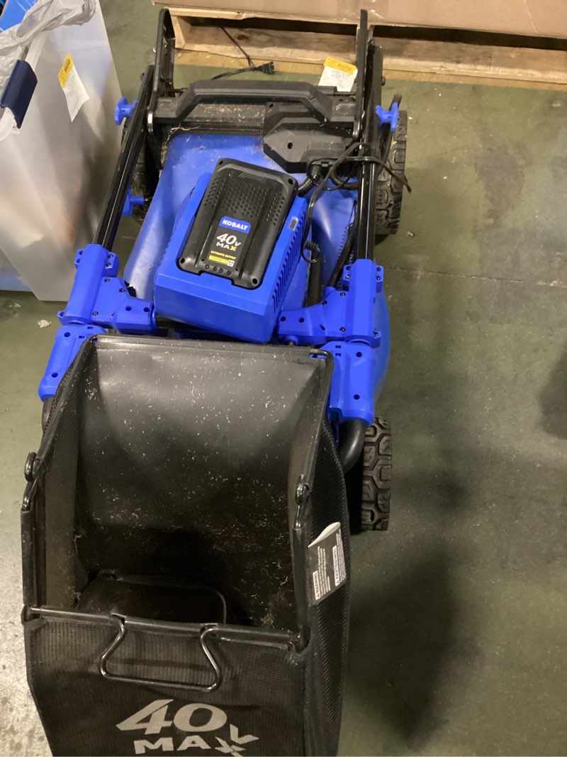Condition photo showing As Is for Kobalt Gen4 40-volt, 20-in Push Battery Walk Mower with 6 Ah Battery Included