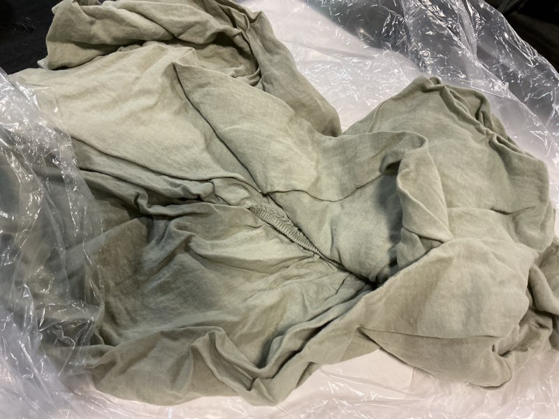 Condition photo showing As Is for ( no pillow cover ) european linen fitted sheet set, twin xl, willowleaf