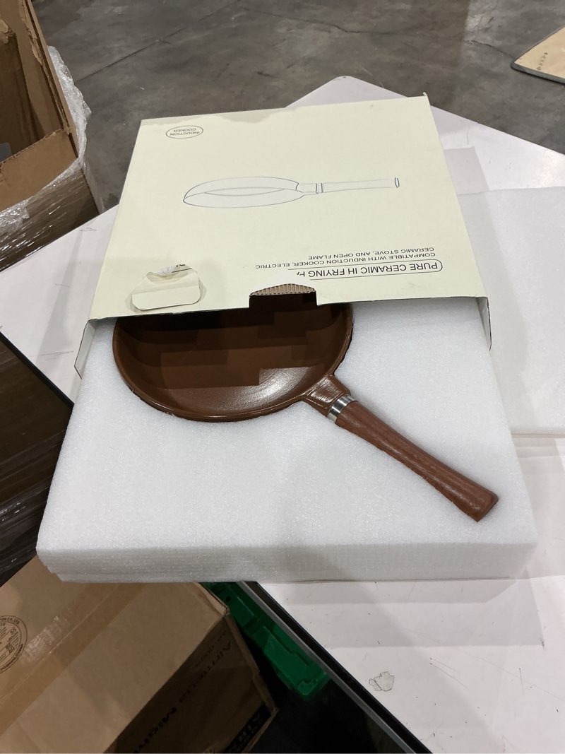Condition photo showing New/Like New for pure ceramic frying pan skillet, 10-inch naturally nonstick frying pan, no coatings & no metal leaching, pfas/ptfe-free, induction compatible, wood handle (brown