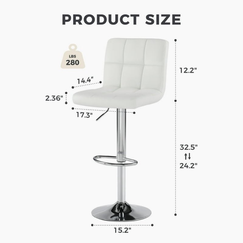 concetta set  white swivel bar stools, adjustable pu leather with back & footrest