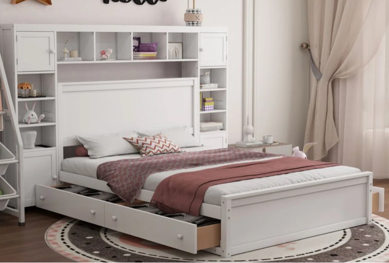 ( incomplete 3 of 3 only) Ethil 4 Drawers Bookcase Platform Bed. 