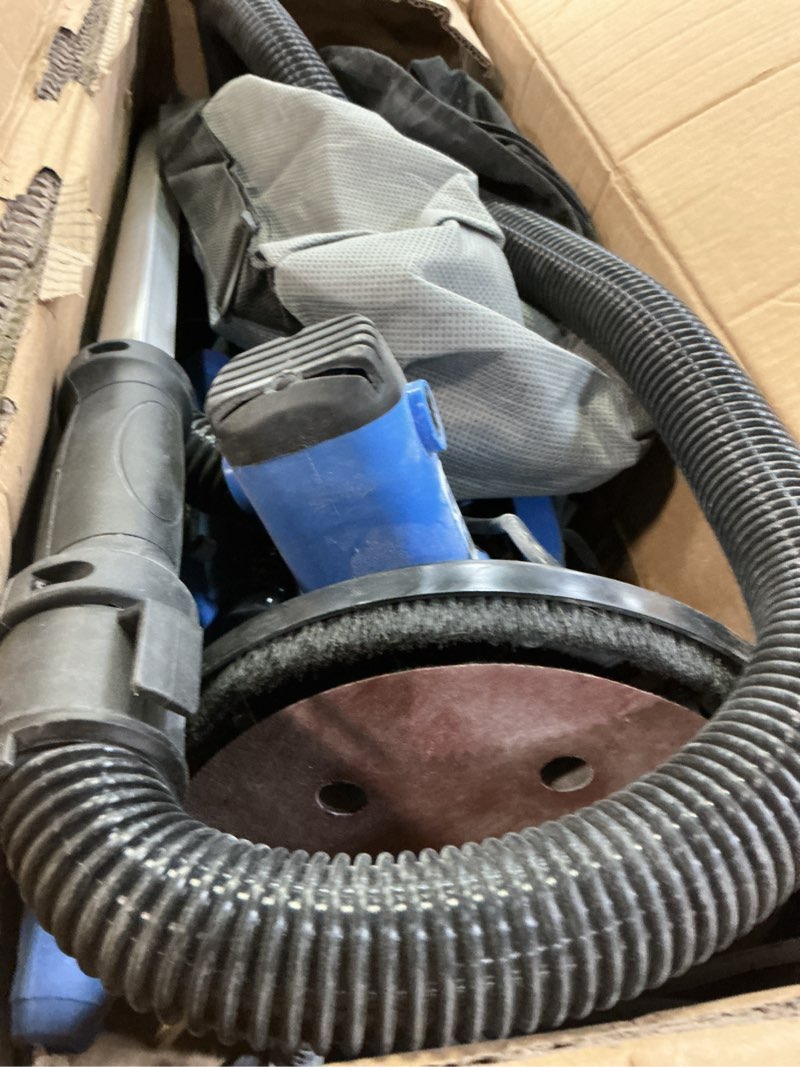 Condition photo showing As Is for Drywall Sander with Vacuum Dust Collector, AZZUNO 12A Popcorn Ceiling Removal Tool with 5 Variable Speed 800-1900RPM, LED Light, Foldable & Extendable Handle, 12pcs Sanding Discs Blue