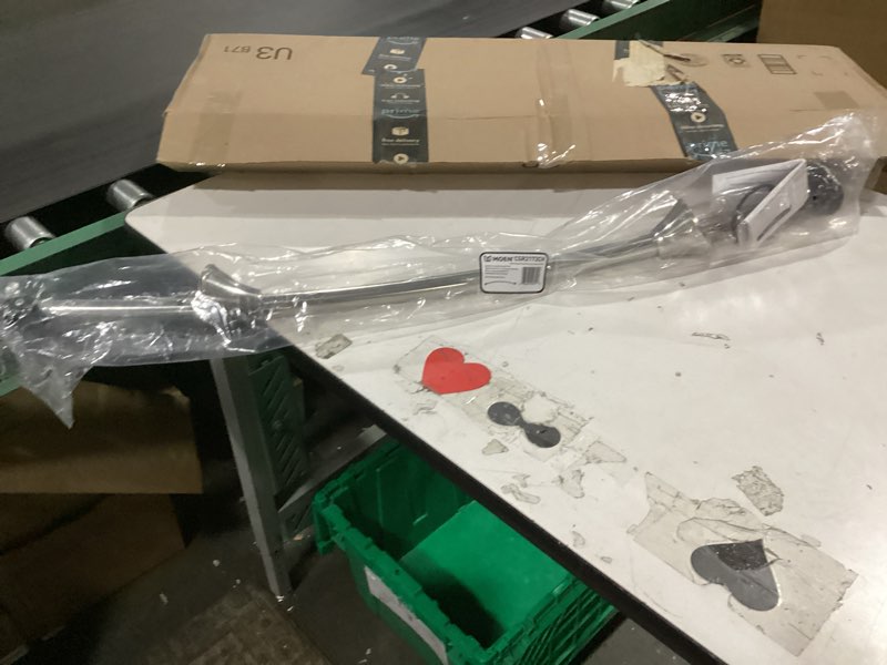 Condition photo showing Good Condition for moen curved adjustable spring tension no drill shower curtain rod for bathroom, chrome finish, csr2172ch chrome curtain rod