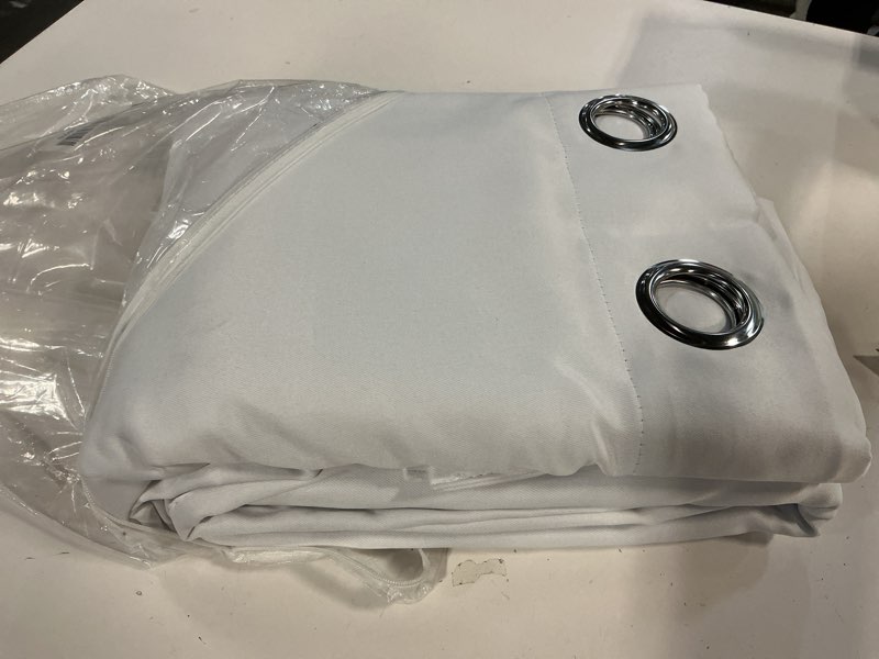 Condition photo showing As Is for XWZO White Blackout Curtains with Tiebacks - Extra Large Heat and Full Light Blocking Window Panels with Grommets for Bedroom/Nursery, White, W60 x L95, Set of 2 60"W x 95"L (Pack of 2) White