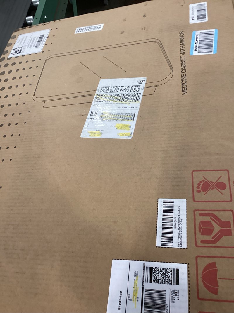 Condition photo showing New/Like New for 28x20 Inch Matte Silver Medicine Cabinet with Mirror for Bathroom, Aluminum Medicine Cabinet with Frosted Finish, Recessed or Wall Mount Medicine Chest, Modern Sleek Design, Fully Assembled 20"x28" Matte Silver