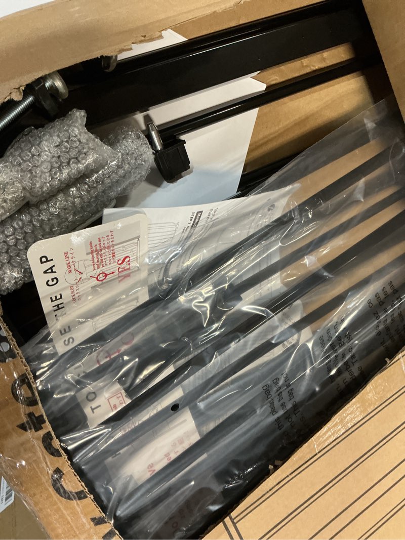 Condition photo showing As Is for extra wide baby gate 67-71.5 inch wide walk through pressure mounted auto close large long tension gate for dog and cats black gate- 67-71.5 inch