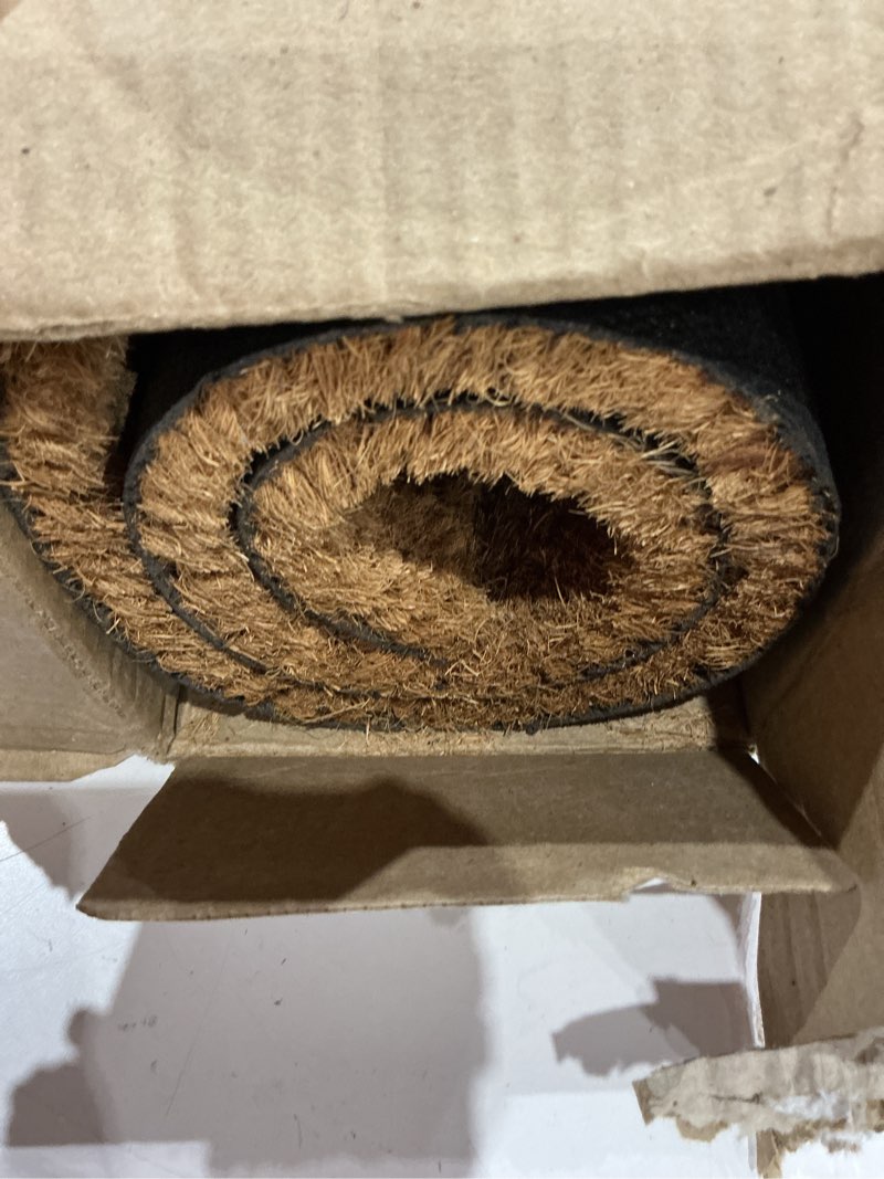 Condition photo showing Good Condition for plus haven coco coir door mat with heavy duty backing, wipe your paws doormat, 17.5" x 30" size, easy to clean entry mat, beautiful color and sizing for outdoor and indoor uses, home décor