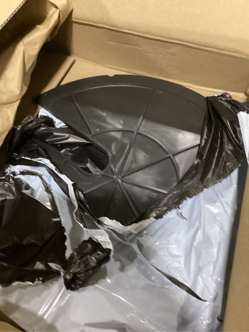 Condition photo showing As Is for sump basin cover 17.7 in. od plastic submersible sump pump cover black septic tank lid, heavy duty protection for outdoor water wells, sump bucket, water sump pump