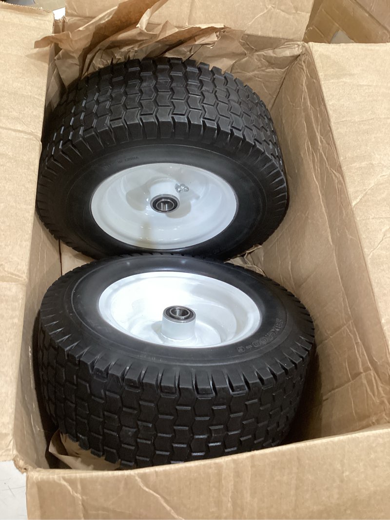 Condition photo showing Good Condition for gicool 13x5.00-6 flat free lawn mower tire and wheel, 13x5-6 riding lawnmower tire with 3"-6" centered hub and 3/4" & 5/8" bearings, tractor turf tire turf-friendly, 2 pack 13x5.00-6 flat free (turf tread)
