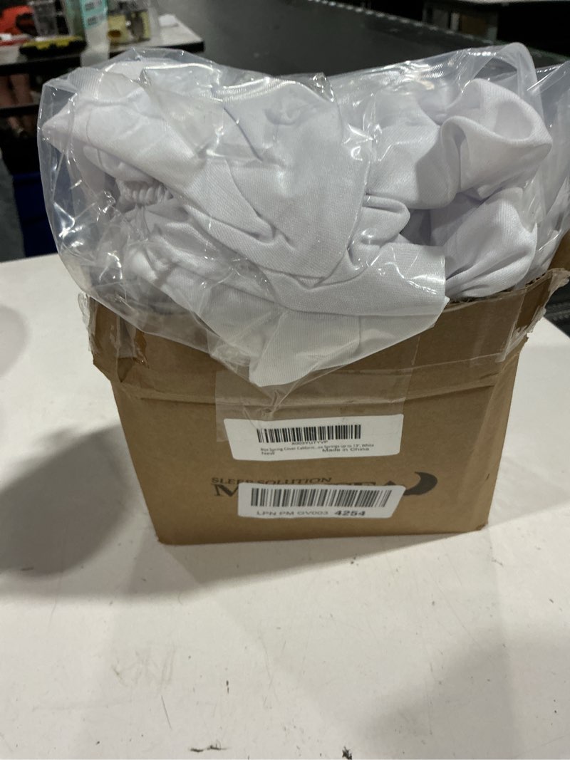 Condition photo showing Good Condition for box spring cover california king size, elastic fabric wrap around 4 sides bed skirt, sleek alternative for bed skirts for hotel/home, fits box springs up to 13”, white white california king