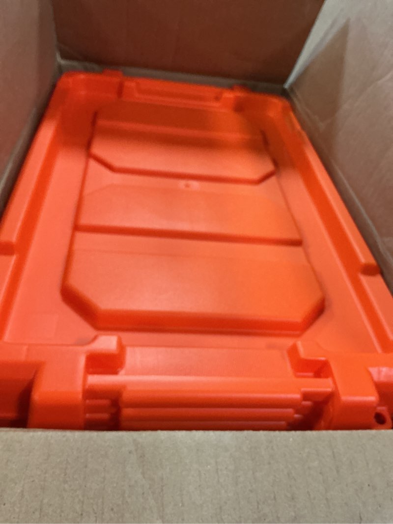 Condition photo showing Good Condition for IRIS USA 3 Gallon Lockable Storage Bins with Lids, 5 Pack - Made in USA, Heavy Duty, Stackable Containers, Garage Organizing Bins Moving Tubs, Rugged Sturdy Equipment Utility Box - Black/Orange Black 3 Gal 5 Pack