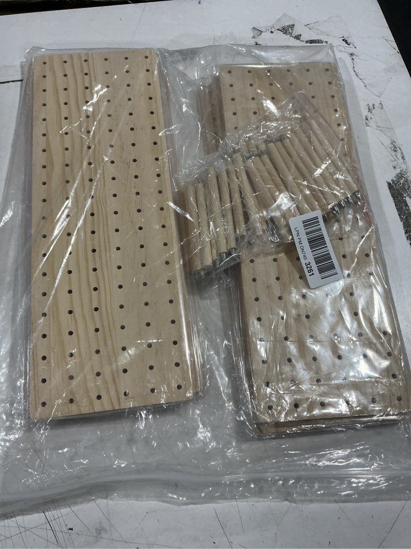 Condition photo showing Good Condition for peacoblue 6 - piece wood pegboard drawer organizer set for dishes - kitchen drawer peg organizer 40 pegs & screws included - organizing kitchen dishes, plates pegboard food containers(17x5.9inch)