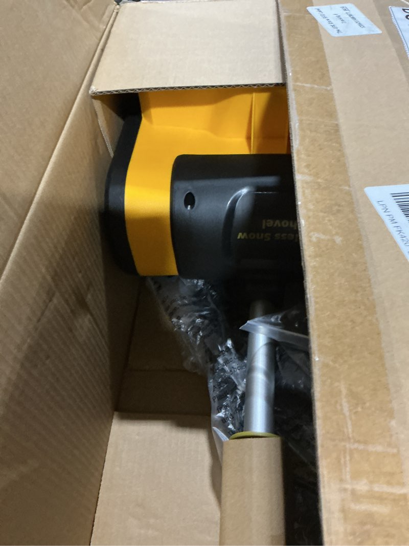 Condition photo showing As Is for Cordless Snow Shovel Compatible with DeWalt 20V Battery, 12" Electric Snow Blower with 20FT Max Throw & Adjustable Handle & Safety Switch, Snow Thrower for Driveway, Deck, Patio, Steps (NO Battery) Yellow