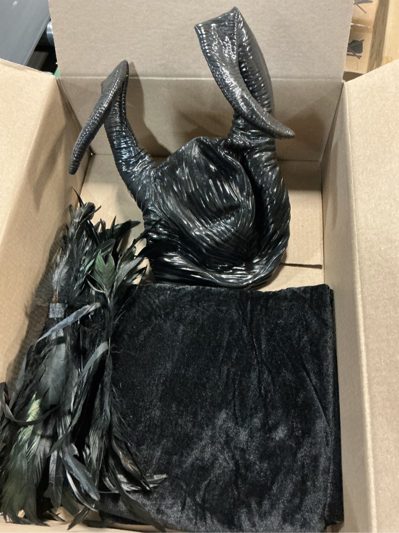 Condition photo showing Good Condition for Joukavor Maleficent Costume Adult Black Velvet Cape Feather Shawl with Evil Queen Horns Set