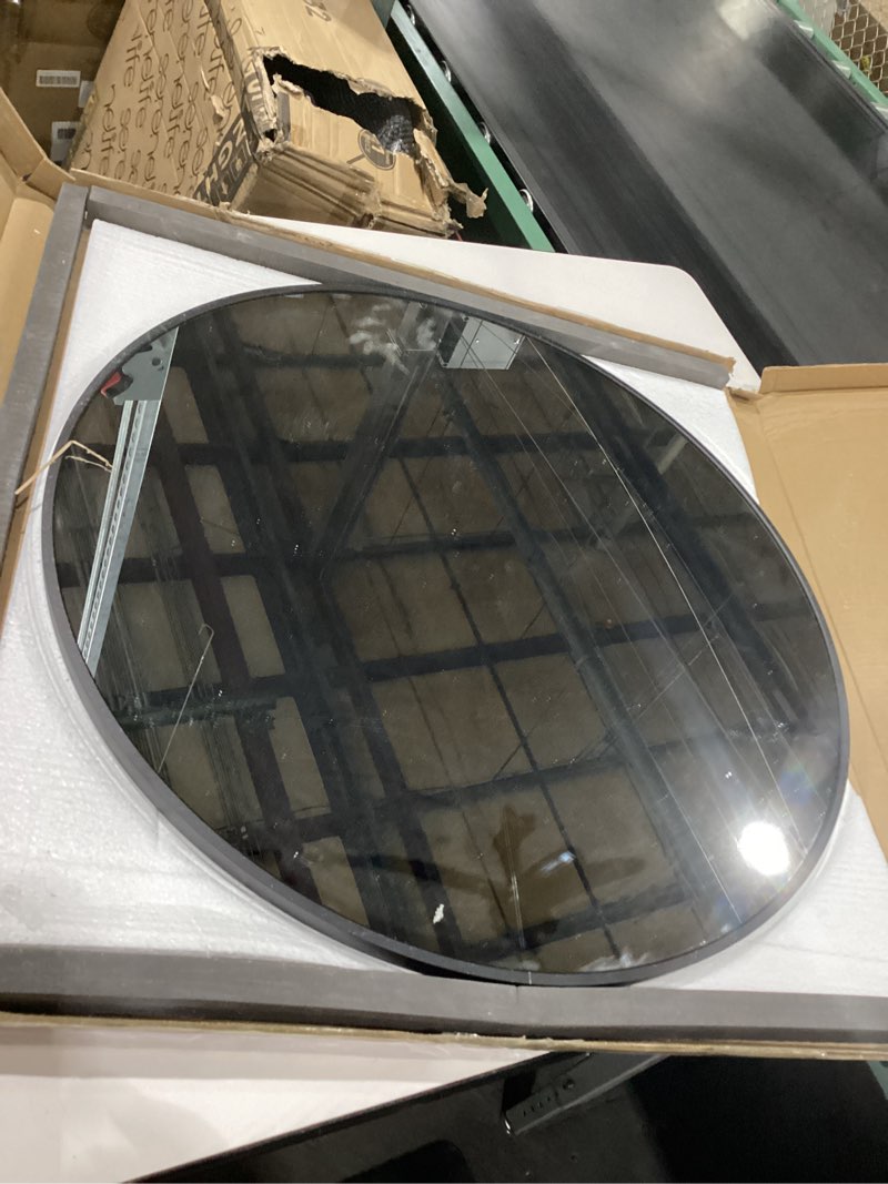Condition photo showing Good Condition for Scratch VooBang Black Round Bathroom Mirror, 24 inch Circle Wall Mounted Hanging Mirror with Simple Modern Circular Metal Frame for Hallway, Entryway, Living Room, Black Frame Black 24\"L x 24\"W