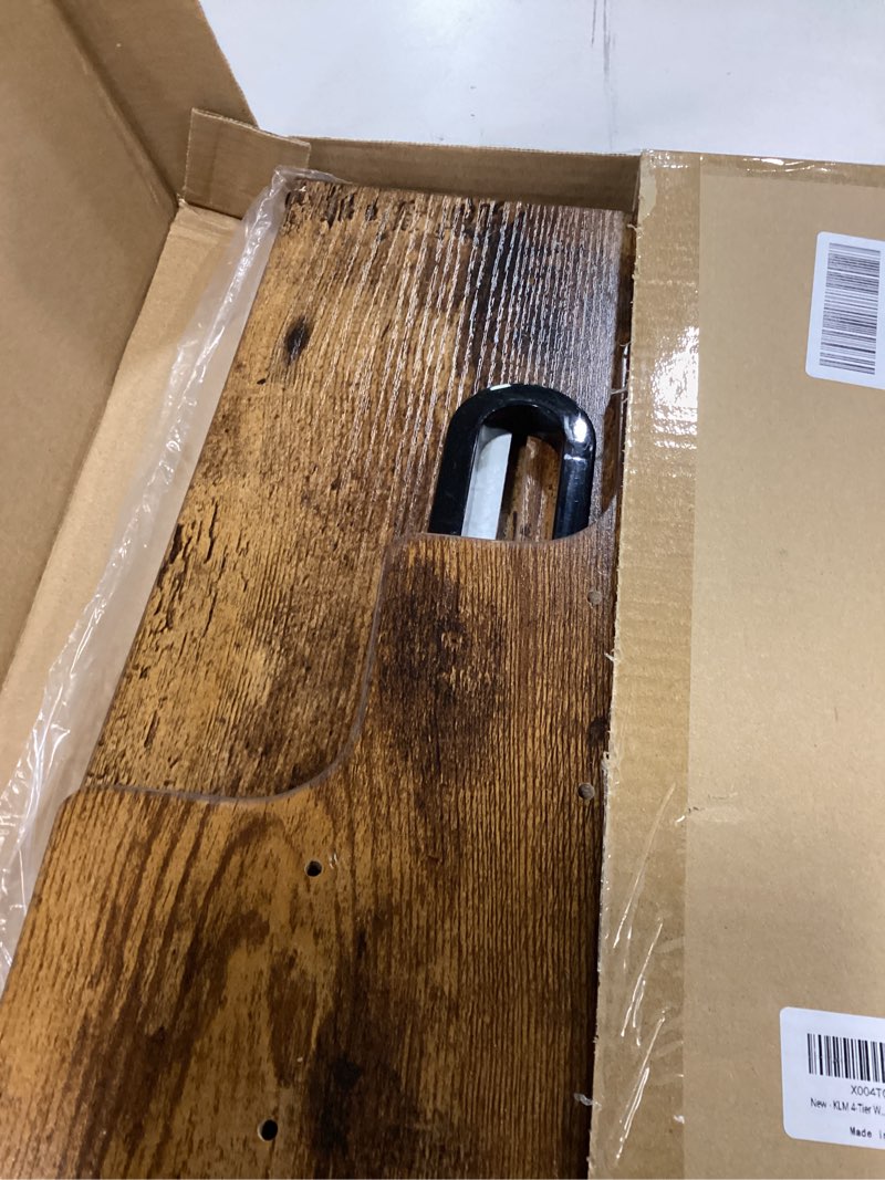 Condition photo showing New/Like New for KLM Liquor Bottle Display Shelf, Coffee Syrup Rack Organizer, 4 Step Countertop Liquor Wine Rack, mini bar,liquor cabinet, Home Retro Bar Shelf Stand for Liquor Whiskey, (Brown)