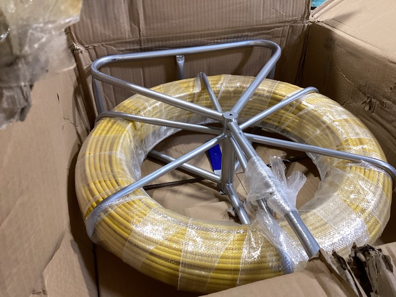 Condition photo showing Good Condition for 6mm (1/4") x 500ft (152m) fiberglass duct rodder, heavy-duty electrical fish tape cable puller with durable steel reel stand & cage wheel, wire running rod for conduit installations yl251208001