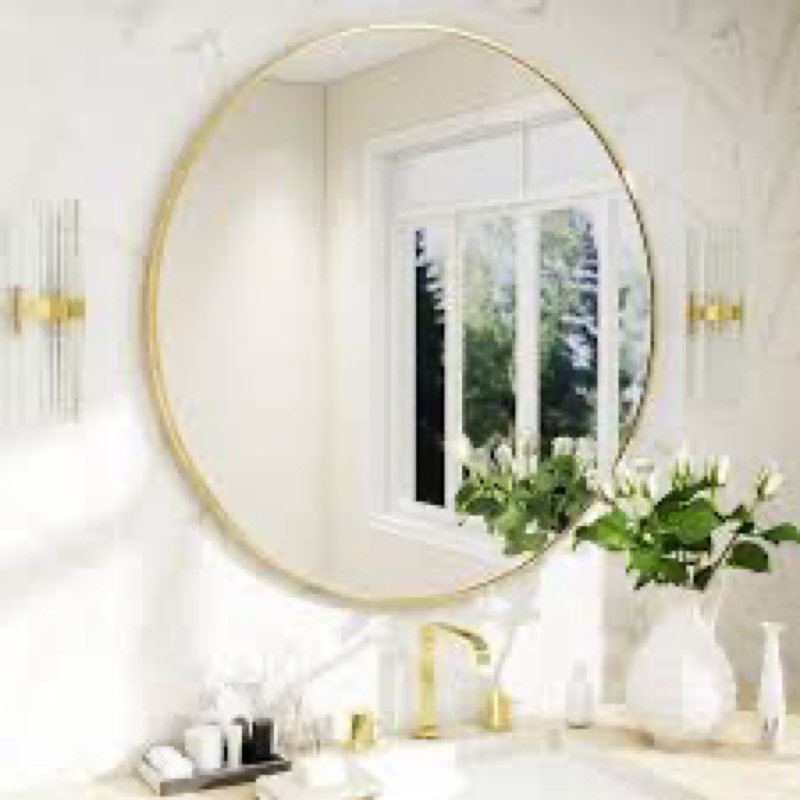 Bathroom Mirror for Wall, 20 Inch Round Mirror, Matte Gold Metal Framed Circle Vanity Mirror for Bat