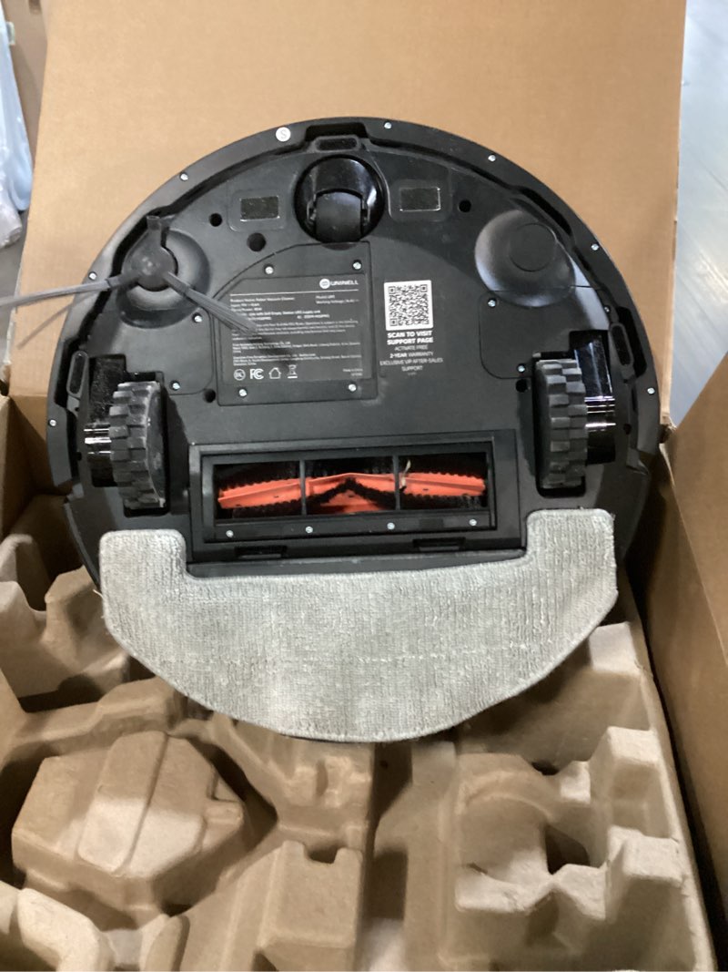 Condition photo showing As Is for uninell robot vacuum and mop combo,lidar navigation robotic vacuum cleaner with 3.5l self emptying station,5000pa vacuum robot,180mins runtime,no-go&no-mop zones,app/alexa/remote control,ur3 black