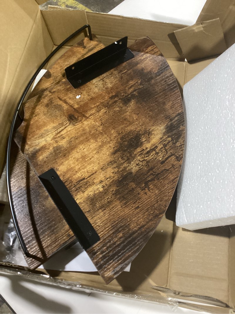 Condition photo showing Good Condition for Corner Floating Shelves, Rustic Brown Wood, Set of 2, Wall Mount Storage with Guardrail for Bathroom Kitchen Living Room