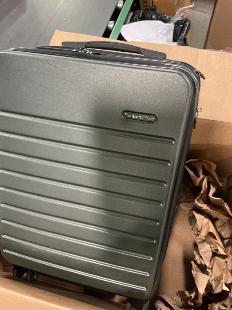 Condition photo showing As Is for KROSER Hardside Expandable Carry On Luggage with Spinner Wheels & Built-in TSA Lock, Durable Suitcase Rolling Luggage with USB Port, Carry-On 20-Inch, Dark Green