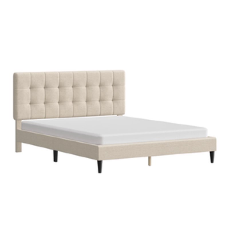 mainstays 3038-500 hillside square tufted upholstered queen bed, ivory fabric