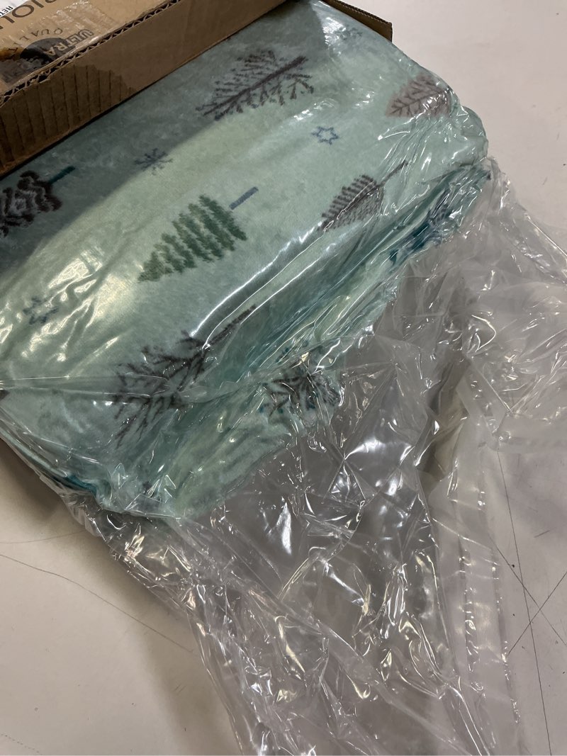 Condition photo showing New/Like New for Elegant Comfort Luxuriously Soft 4-Piece Holiday Velvet Plush Flannel Sheet Set - Premium Quality - Cozy Warm, Christmas Fuzzy Velvet Flannel Fleece Deep Pocket Sheet Set - Queen, Mint Pine Trees Mint Pine Trees Queen