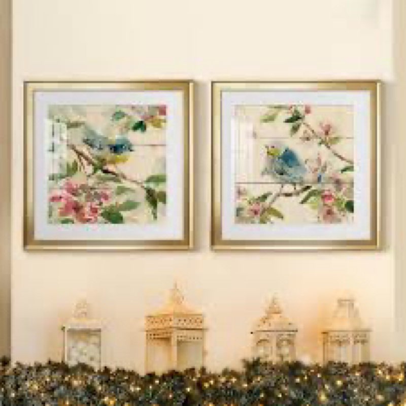 Birds and Blossoms I - 2 Piece Picture Frame Painting Print Set