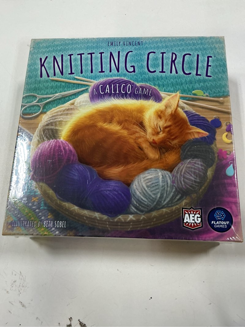 Condition photo showing New/Like New for aeg & flatout games | knitting circle - follow-up to the award-winning puzzly game calico | cats, yarn, and cozy knits | ages 10+ | 1-4 players