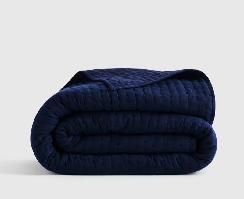 quince european linen cotton stitch quilt full/queen navy without sham set