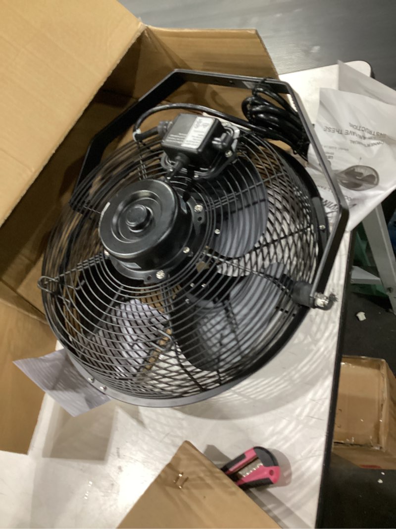 Condition photo showing New/Like New for (not tested) iliving wall mounted variable 14 inches speed indoor/outdoor weatherproof fan, industrial grade for patio, greenhouse, garage, workshop, and loading dock, 2473 cfm, black 14-inch