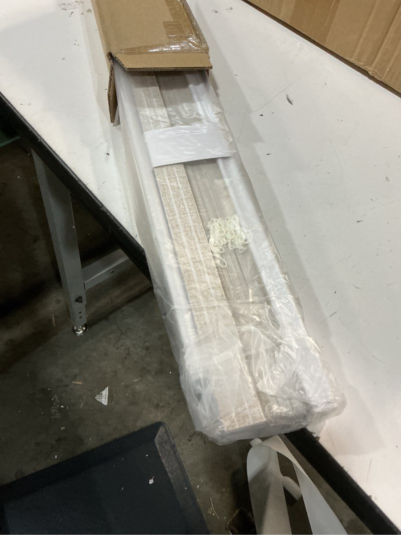 Condition photo showing Good Condition for unishades cordless blinds for indoor windows 1" vinyl textured print slats mini blinds for home, 23" w × 64" h - sand sand 23" w × 64" h