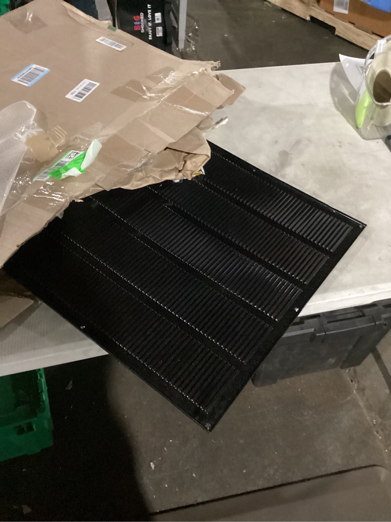 Condition photo showing Good Condition for repa market air vent cover 20x20 inch (outer dimensions) black galvanized steel louvered grill cover with mesh screen/wall or ceiling vent/hvac register for indoor and outdoor ventilation 20" x 20" black
