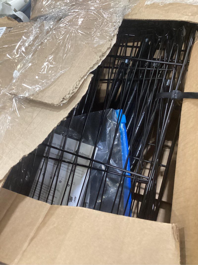 Condition photo showing As Is for Whitmor 5 Tier Shelving Unit, Adjustable Storage Shelves with Wheels, Wire Shelving, 400 lbs Capacity per Shelf, Max 2000 lbs Total for Laundry, Garage, Plant, 21" L x 12" W x 54" H, Black 5-TIER, 21"L x 12"W x 54"H (With Wheels)